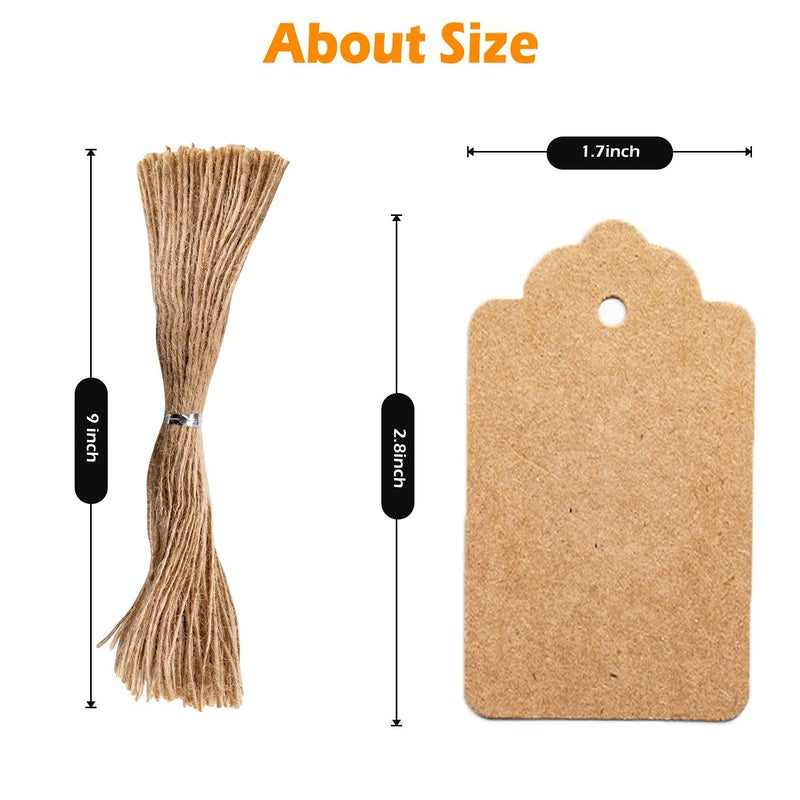 Primbeeks 100pcs Premium Gift Tags, Double-Sided Available Kraft Paper Price Tags with 100 Root Natural Jute Twine, Craft Labels Treats for Wedding Christmas Day Thanksgiving - Image 2
